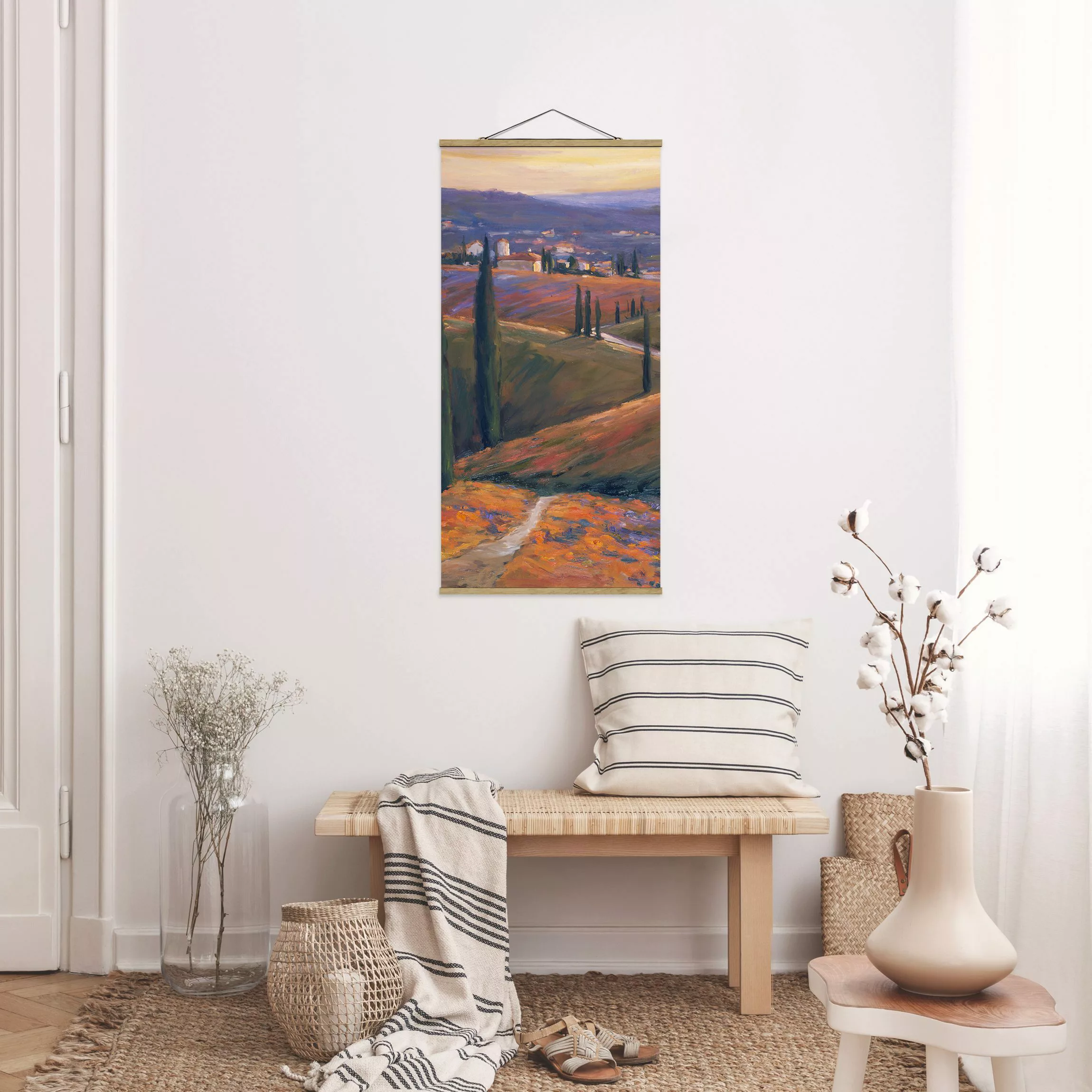 Stoffbild Kunstdruck mit Posterleisten - Hochformat Landschaft am Nachmitta günstig online kaufen