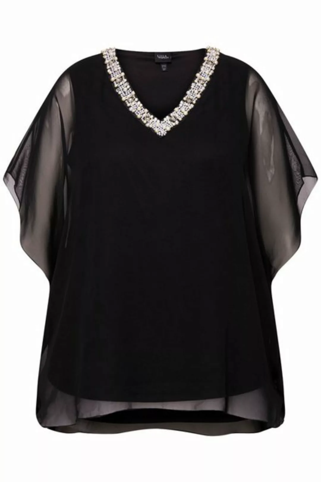 Ulla Popken Longbluse Chiffonbluse doppellagig V-Ausschnitt Halbarm günstig online kaufen