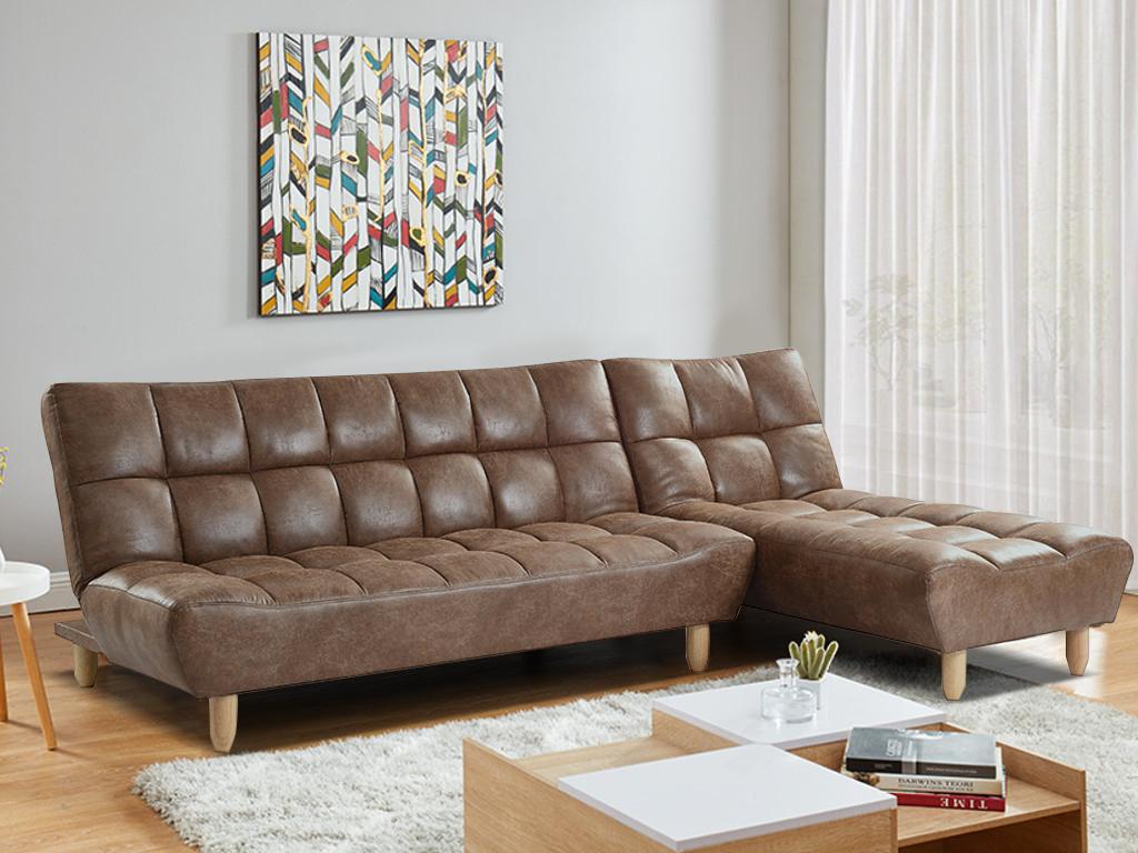 Modulierbares Schlafsofa Klappsofa - Microfaser-Vintage-Look - Braun - ESTE günstig online kaufen