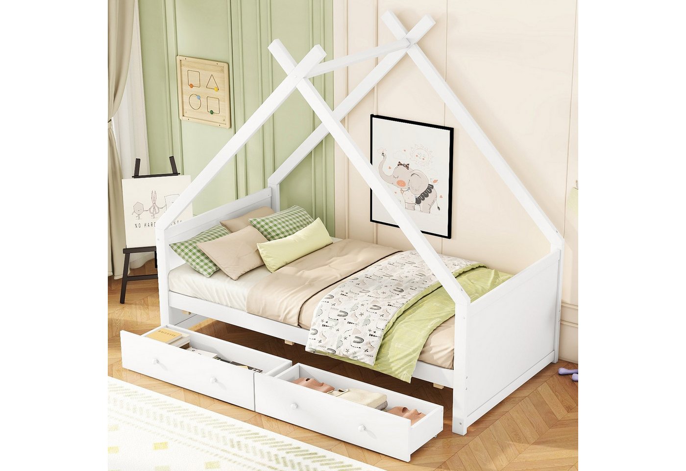 HAUSS SPLOE Kinderbett 90x200cm mit zwei Ablagefächer, minimalistisches Des günstig online kaufen