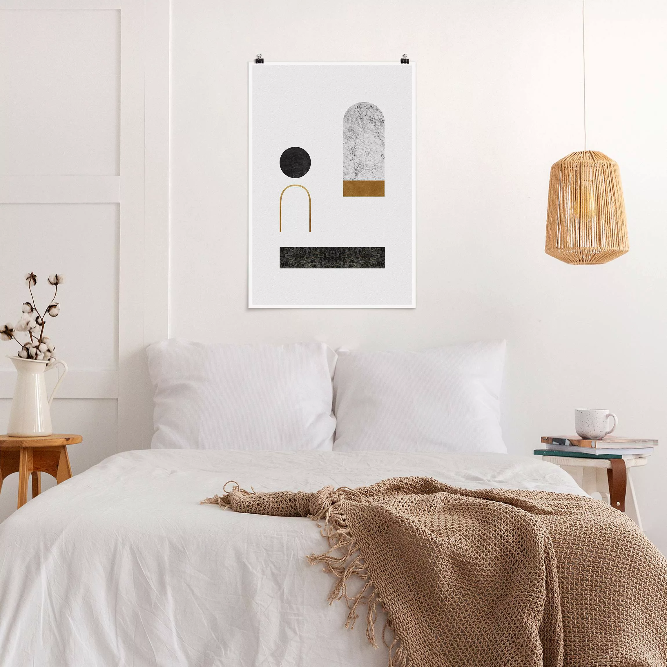 Poster Luftige Geometrie mit Gold günstig online kaufen