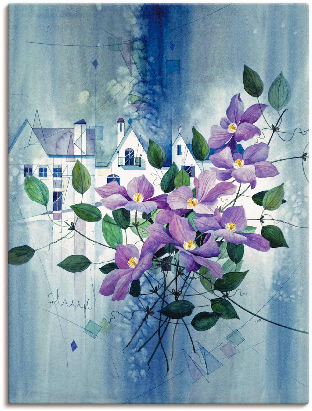 Artland Leinwandbild "Ansicht mit Clematis", Blumen, (1 St.), auf Keilrahme günstig online kaufen