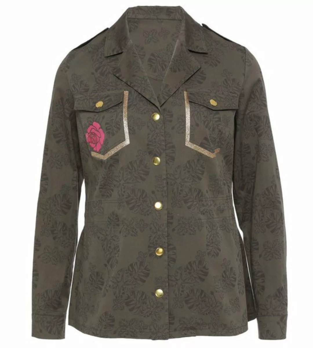 Sarah Kern Hemdjacke Overshirt figurumspielend mit Leopard-Stickerei günstig online kaufen