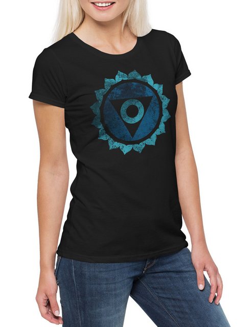 Urban Backwoods Print-Shirt Chakra Vishuddha Damen T-Shirt Hals Kehle Throa günstig online kaufen