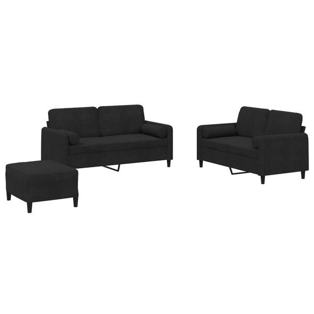 vidaXL Sofa 3-tlg. Sofagarnitur mit Kissen Schwarz Samt günstig online kaufen