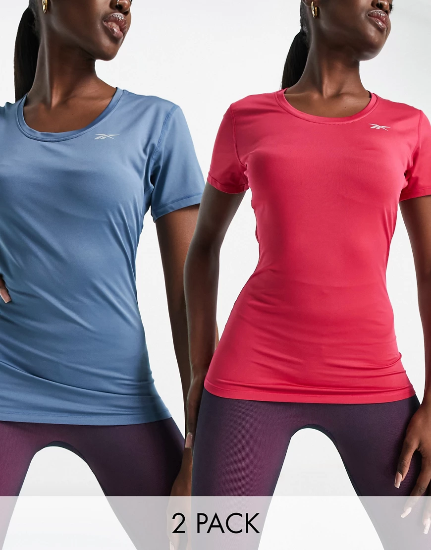 Reebok – Rani – 2er-Pack Sport-T-Shirt in Schiefergrau und Rosa-Bunt günstig online kaufen