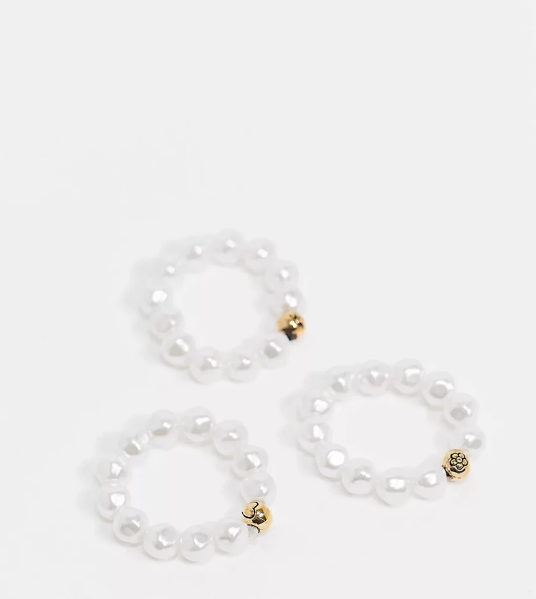 Reclaimed Vintage Inspired – Elastische Perlenringe im Set-Weiß günstig online kaufen