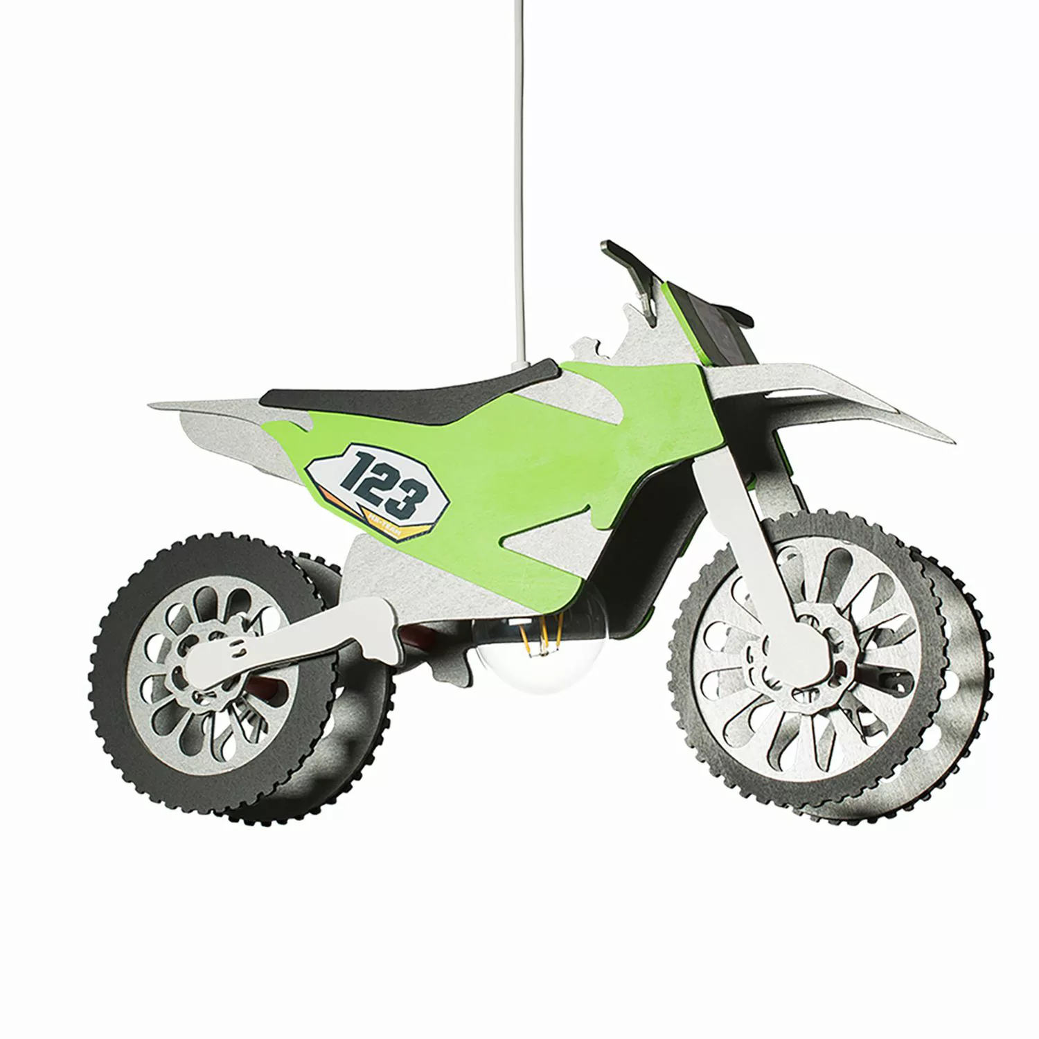 home24 Elobra Pendelleuchte Motocrossmaschine 1-flammig Grün Massivholz Bir günstig online kaufen
