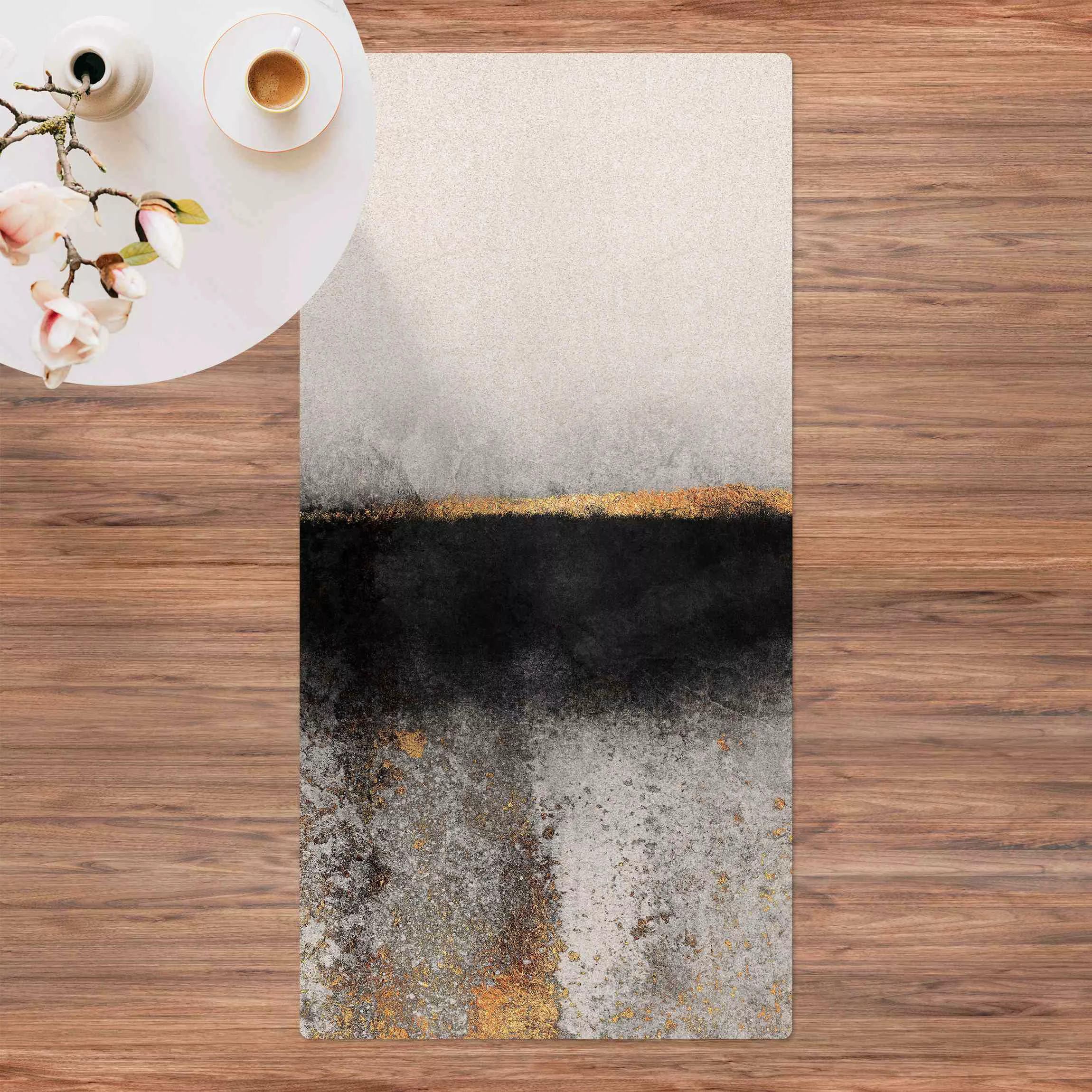 Kork-Teppich Abstrakter Goldener Horizont Schwarz Weiß günstig online kaufen