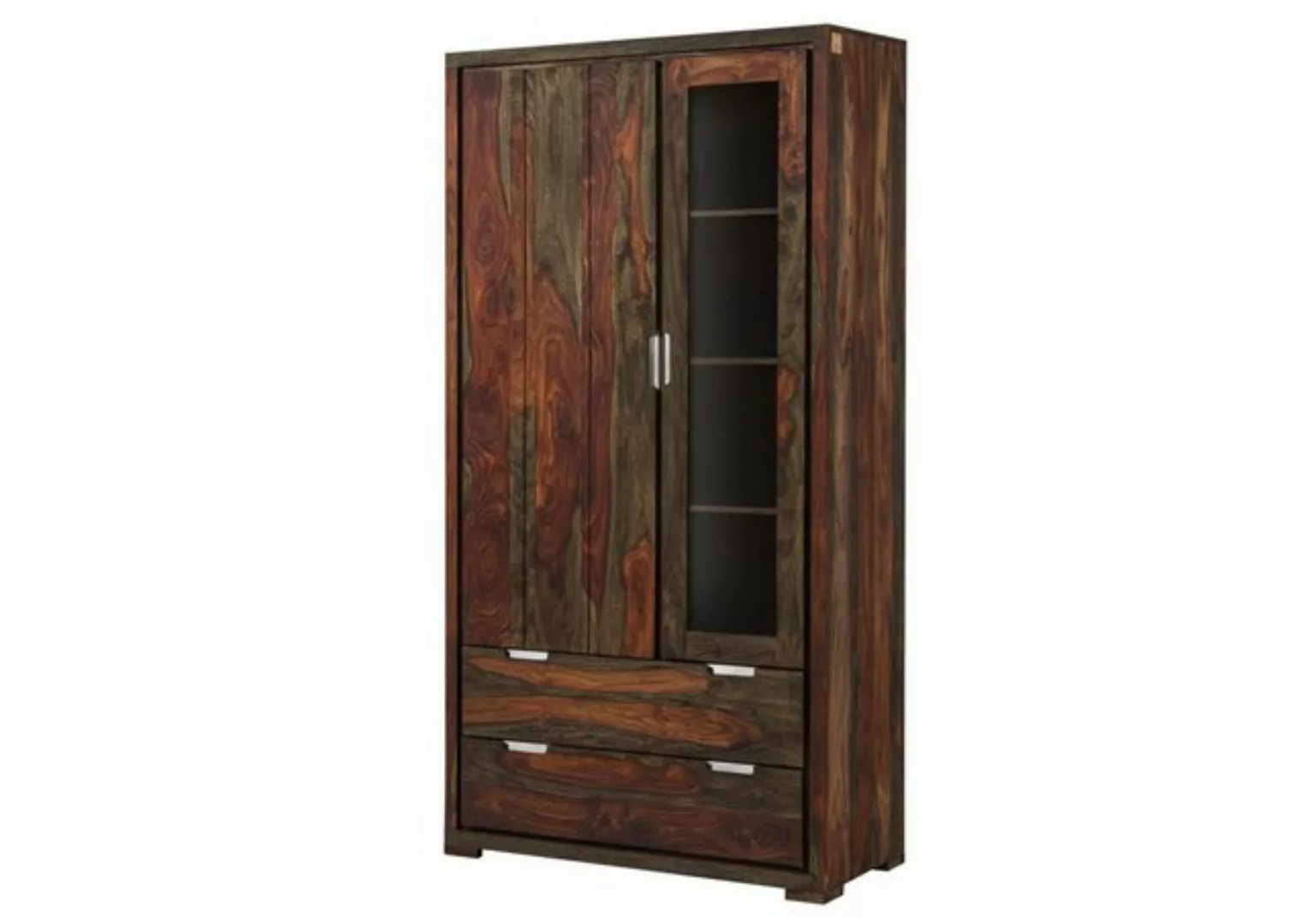 Massivmoebel24 Standvitrine (Vitrine Sheesham 105x45x200 grau geölt TAMBORA günstig online kaufen