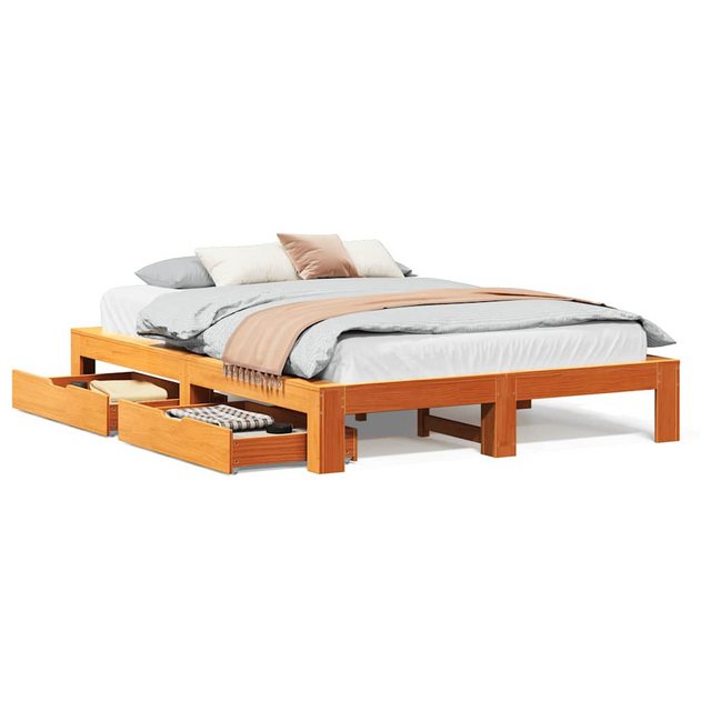 vidaXL Bett, Massivholzbett ohne Matratze Wachsbraun 150x200 cm Kiefernholz günstig online kaufen