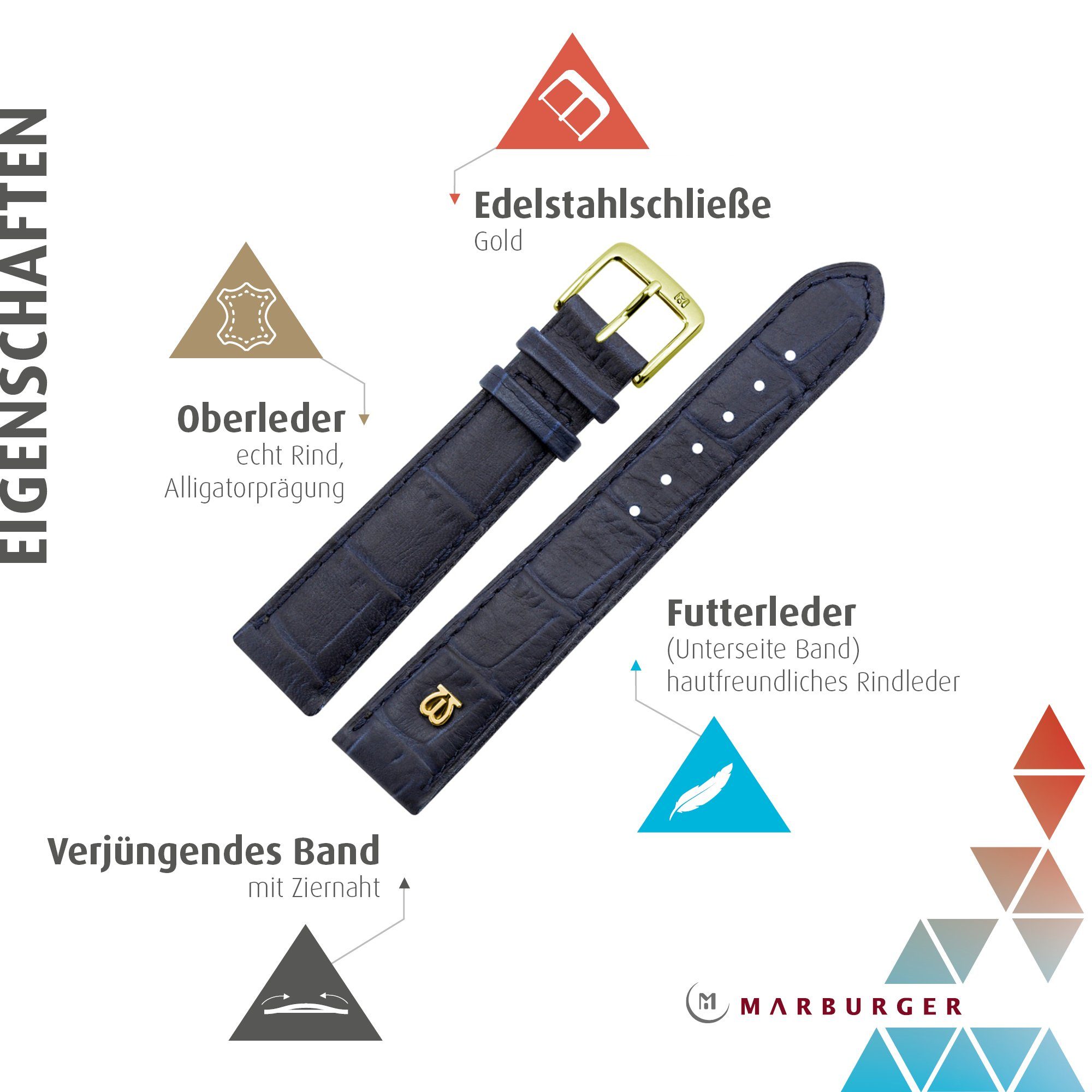 MARBURGER Uhrenarmband 16mm Leder Alligator Prägung günstig online kaufen