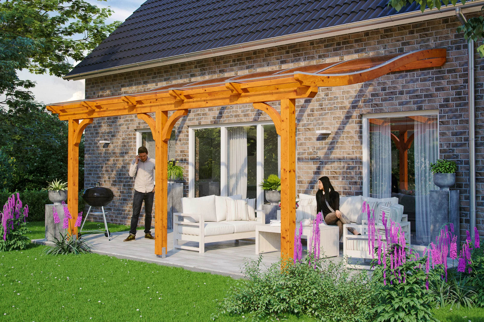 Skan Holz Terrassenüberdachung Venezia 541 x 339 cm Leimholz Schiefergrau günstig online kaufen