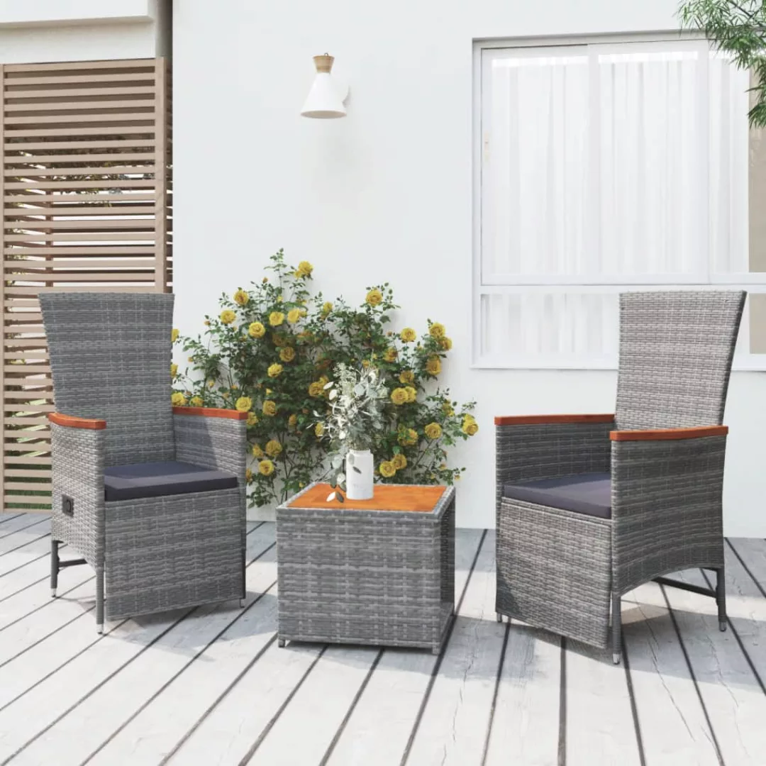 Vidaxl 3-tlg. Garten-lounge-set Grau Poly Rattan & Massivholz Akazie günstig online kaufen