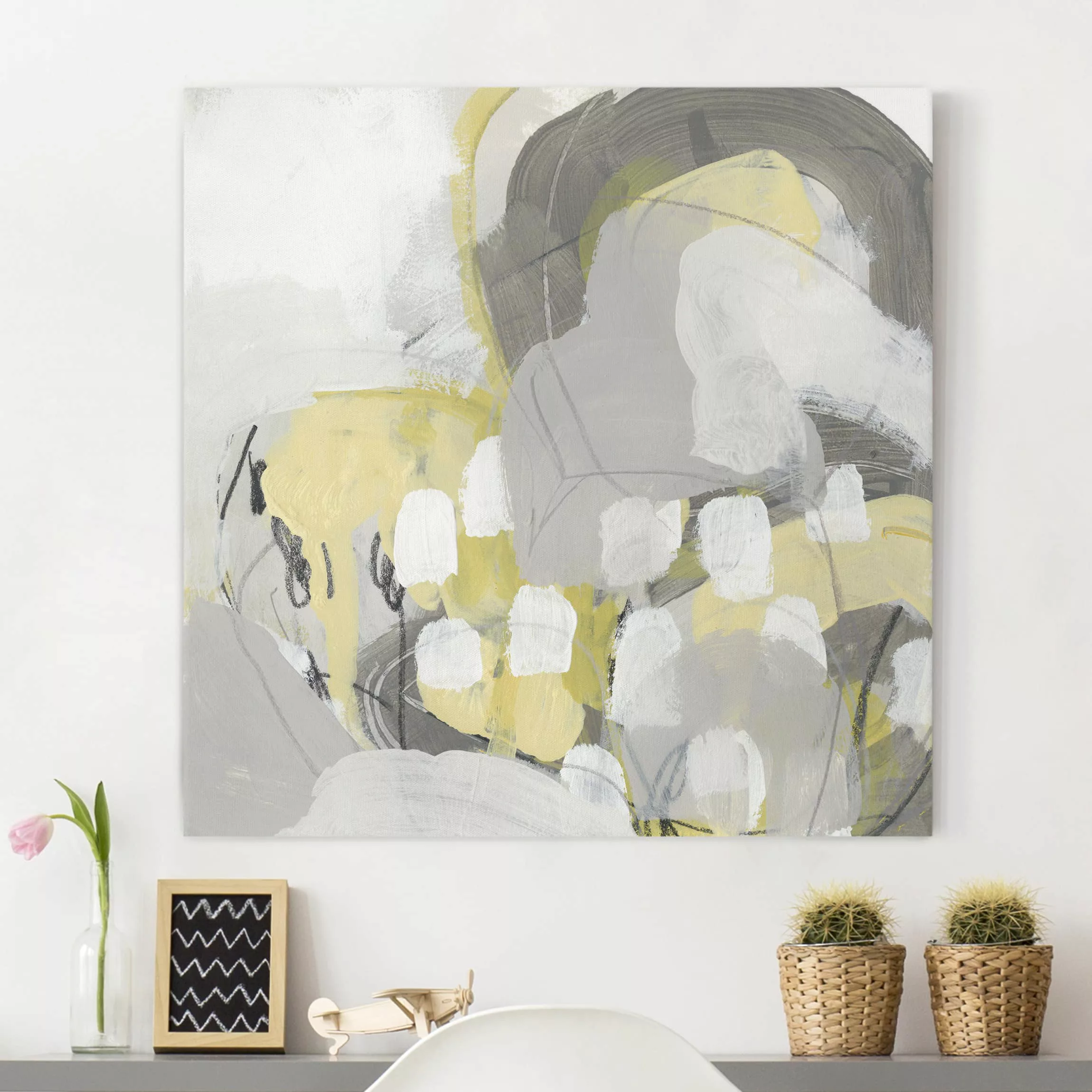 Leinwandbild Abstrakt - Quadrat Zitronen im Nebel II günstig online kaufen