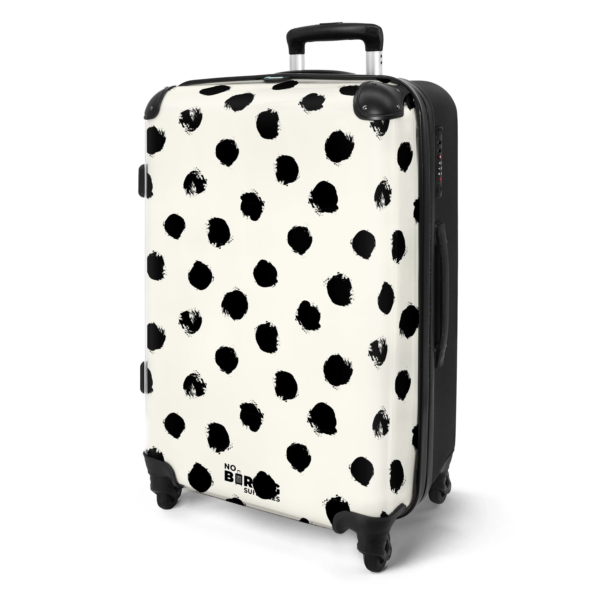 NoBoringSuitcases.com© Hartschalen-Trolley Weiß mit schwarzen Tupfen günstig online kaufen