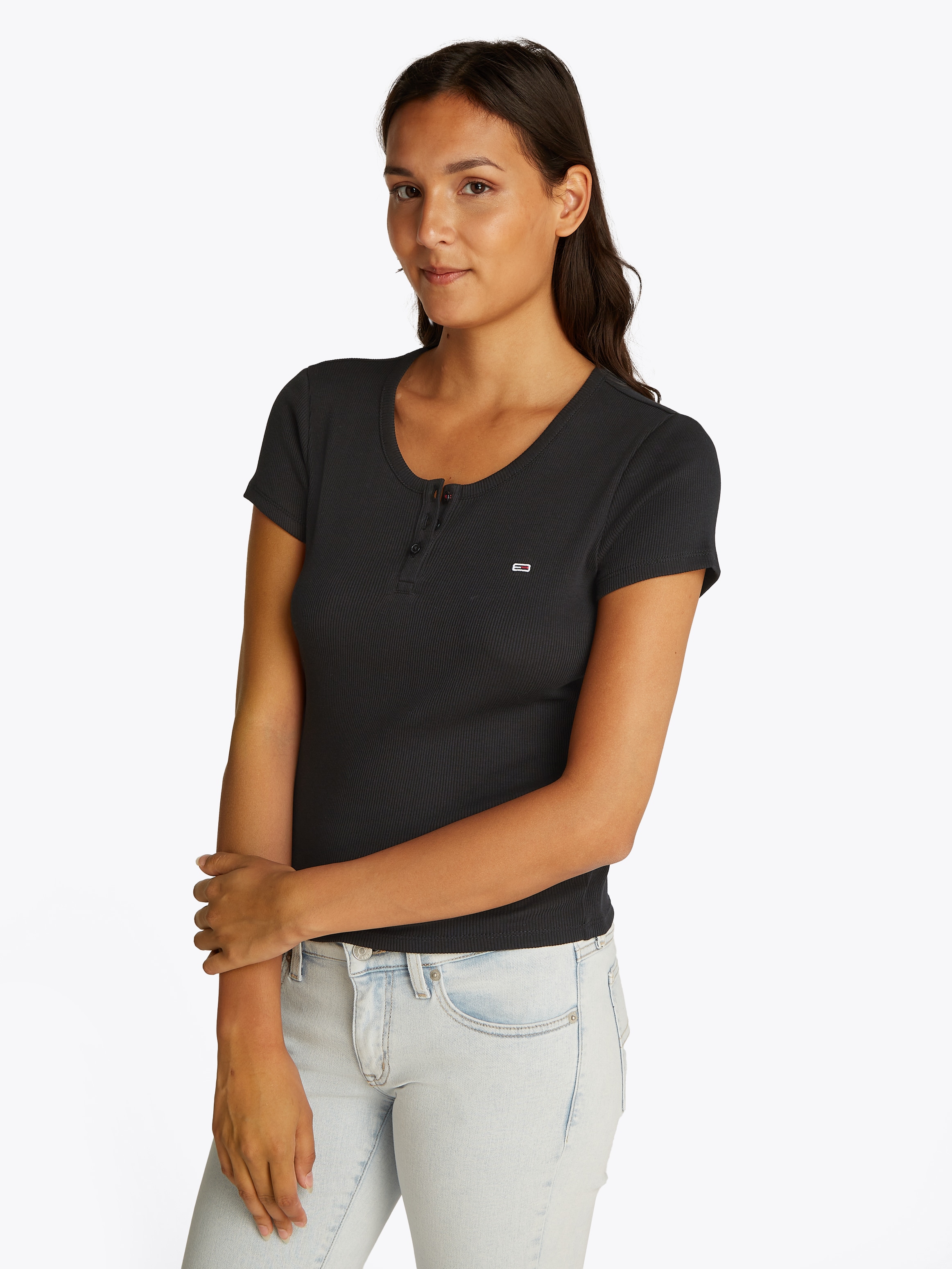 Tommy Jeans T-Shirt "TJW SLIM BUTTON RIB C-NECK SS", mit Knöpfen günstig online kaufen