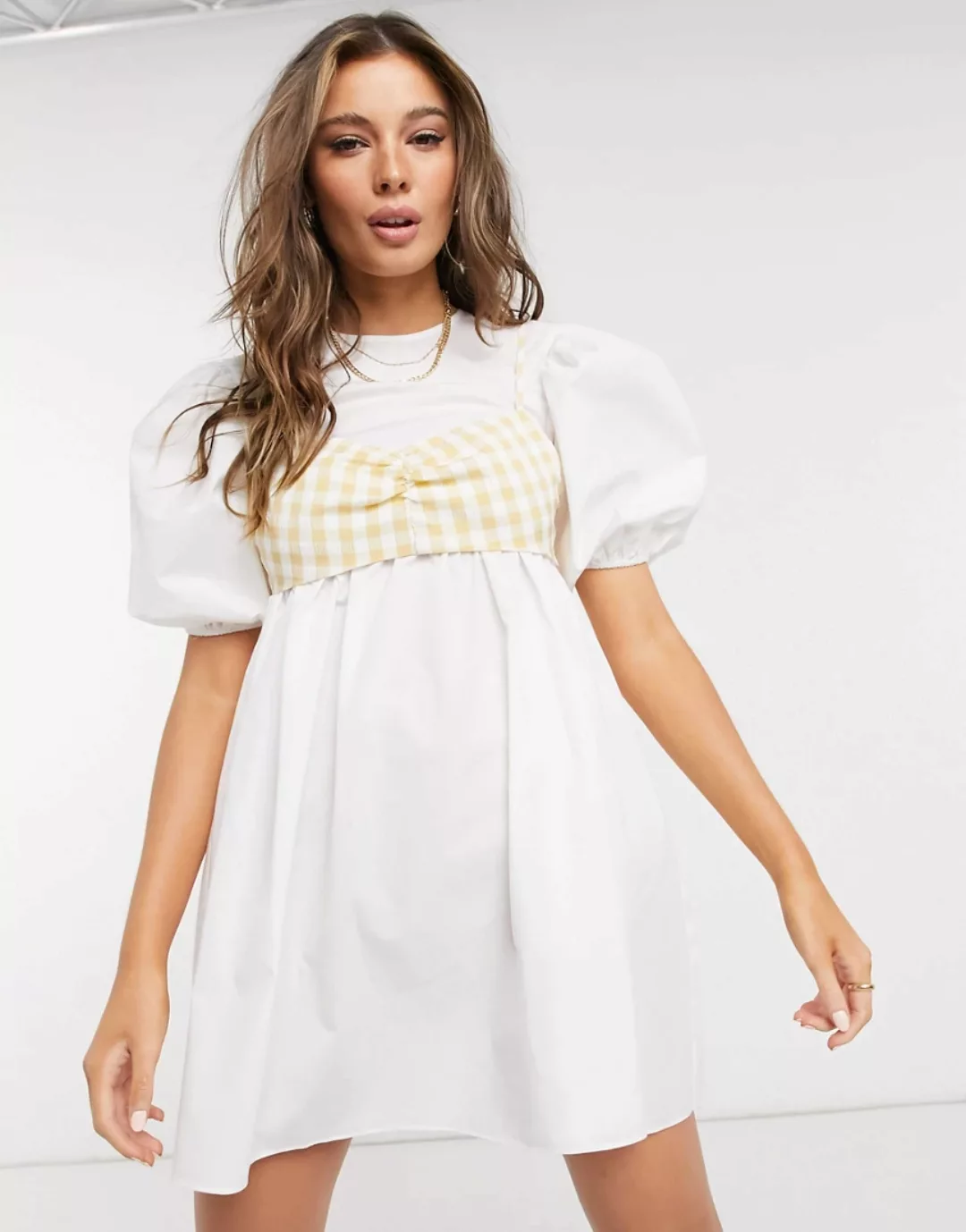 ASOS DESIGN – Mini-Hängerkleid aus Baumwolle mit kurzem Oberteil in Gelb ka günstig online kaufen