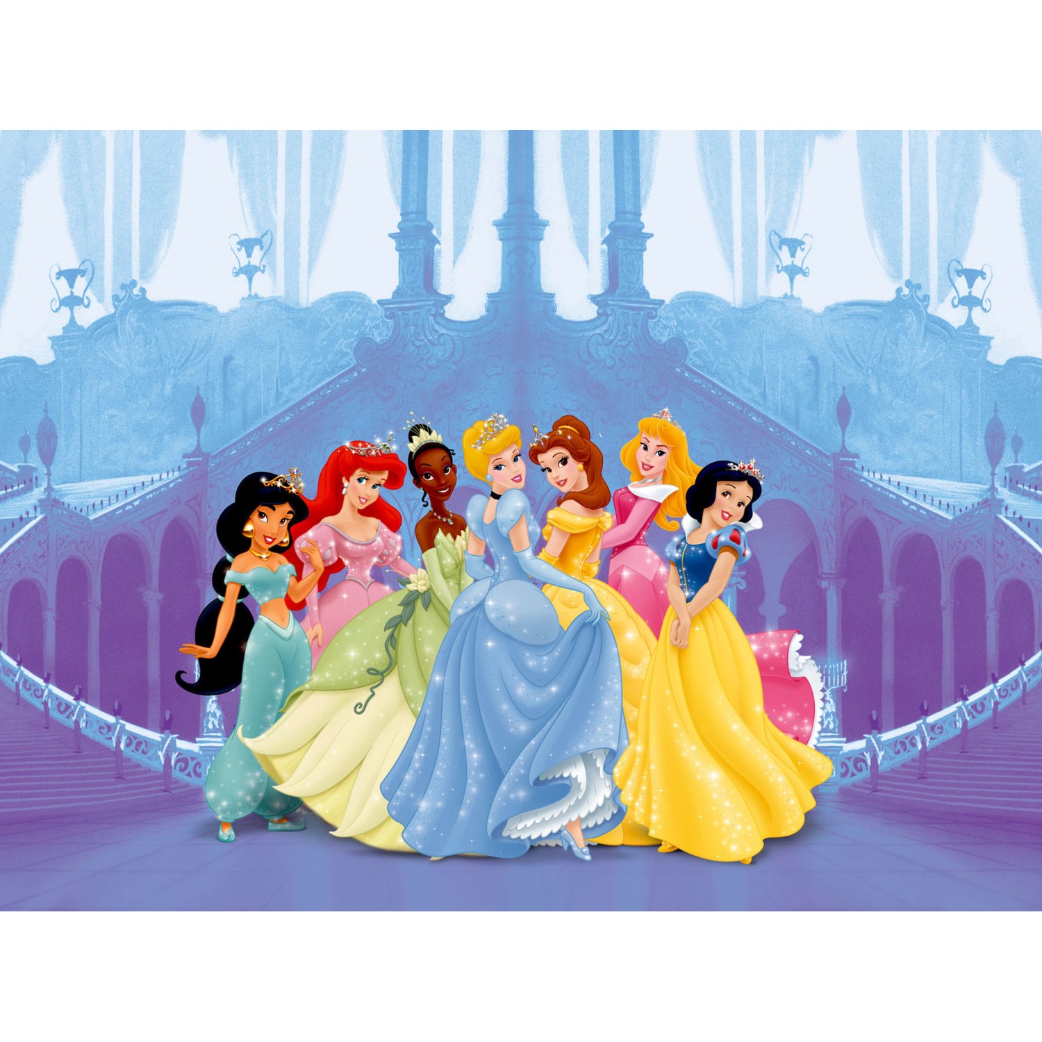 Disney Fototapete Prinzessinnen Blau Rosa und Lila 360 x 254 cm 600358 günstig online kaufen