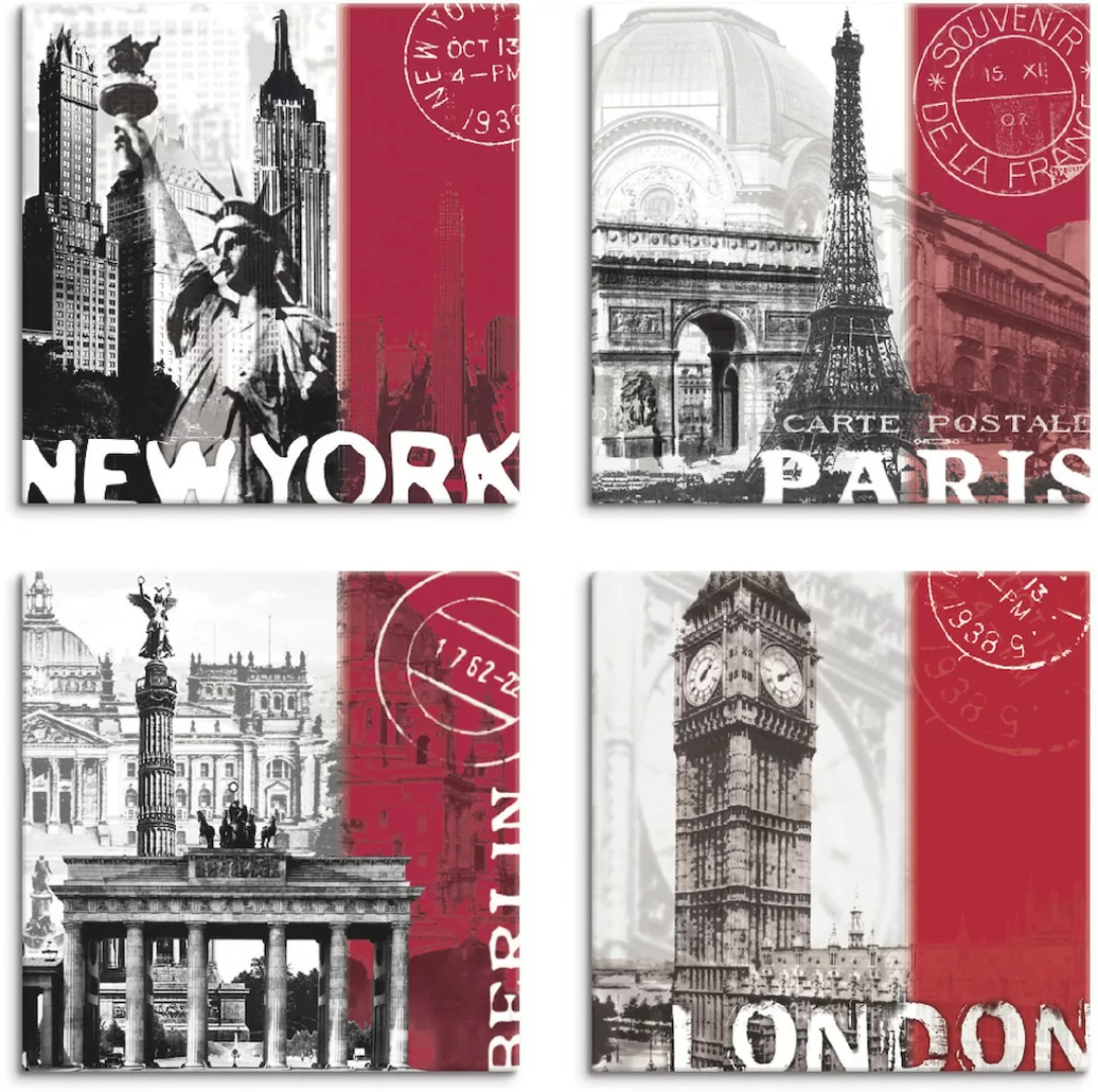 Artland Leinwandbild "New York Paris Berlin London bordeauxrot", Gebäude, ( günstig online kaufen