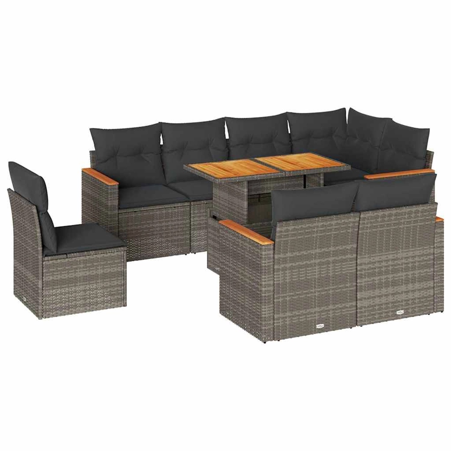 vidaXL 9-Tlg Garten-Sofagarnitur mit Kissen Grau Poly Rattan Akazie 3327504 günstig online kaufen