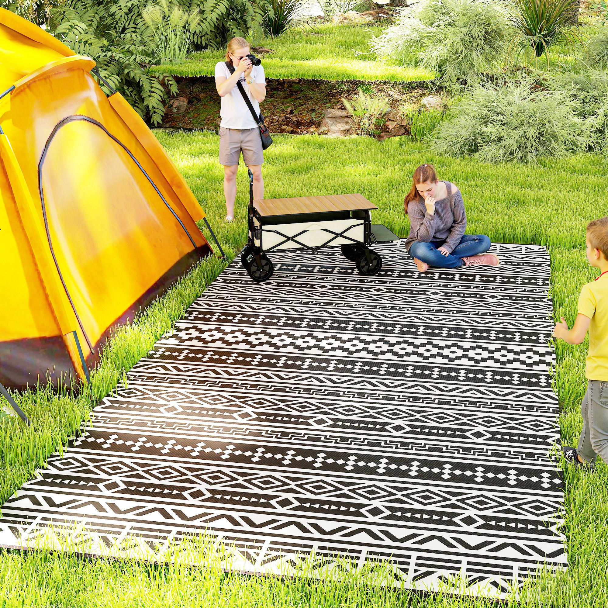 Outsunny Outdoor Teppich robuster Wetterfest Outdoorteppich, faltbar Carpet günstig online kaufen