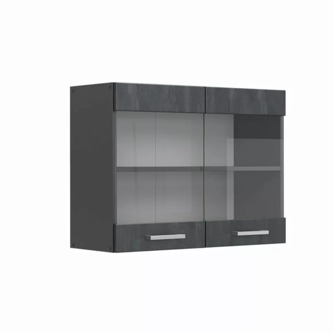 Vicco Glashängeschrank R-Line, Schwarz Beton/Anthrazit, 80 cm günstig online kaufen