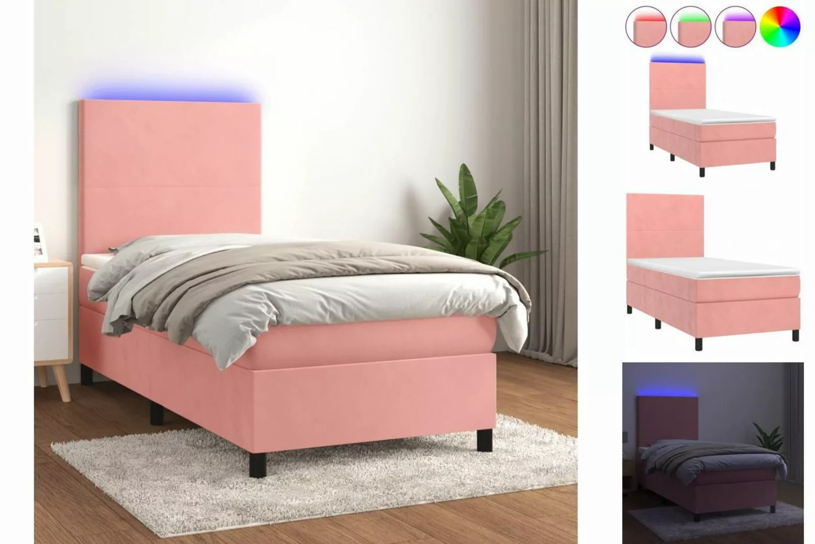 vidaXL Boxspringbett Boxspringbett mit Matratze LED Rosa 100x200 cm Samt Be günstig online kaufen