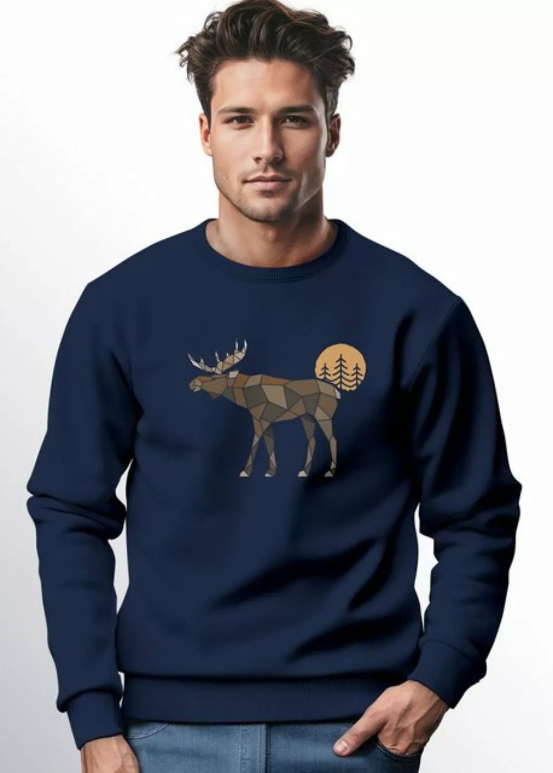 Neverless Sweatshirt Sweatshirt Herren mit Aufdruck Polygon Elch Outdoor Mo günstig online kaufen