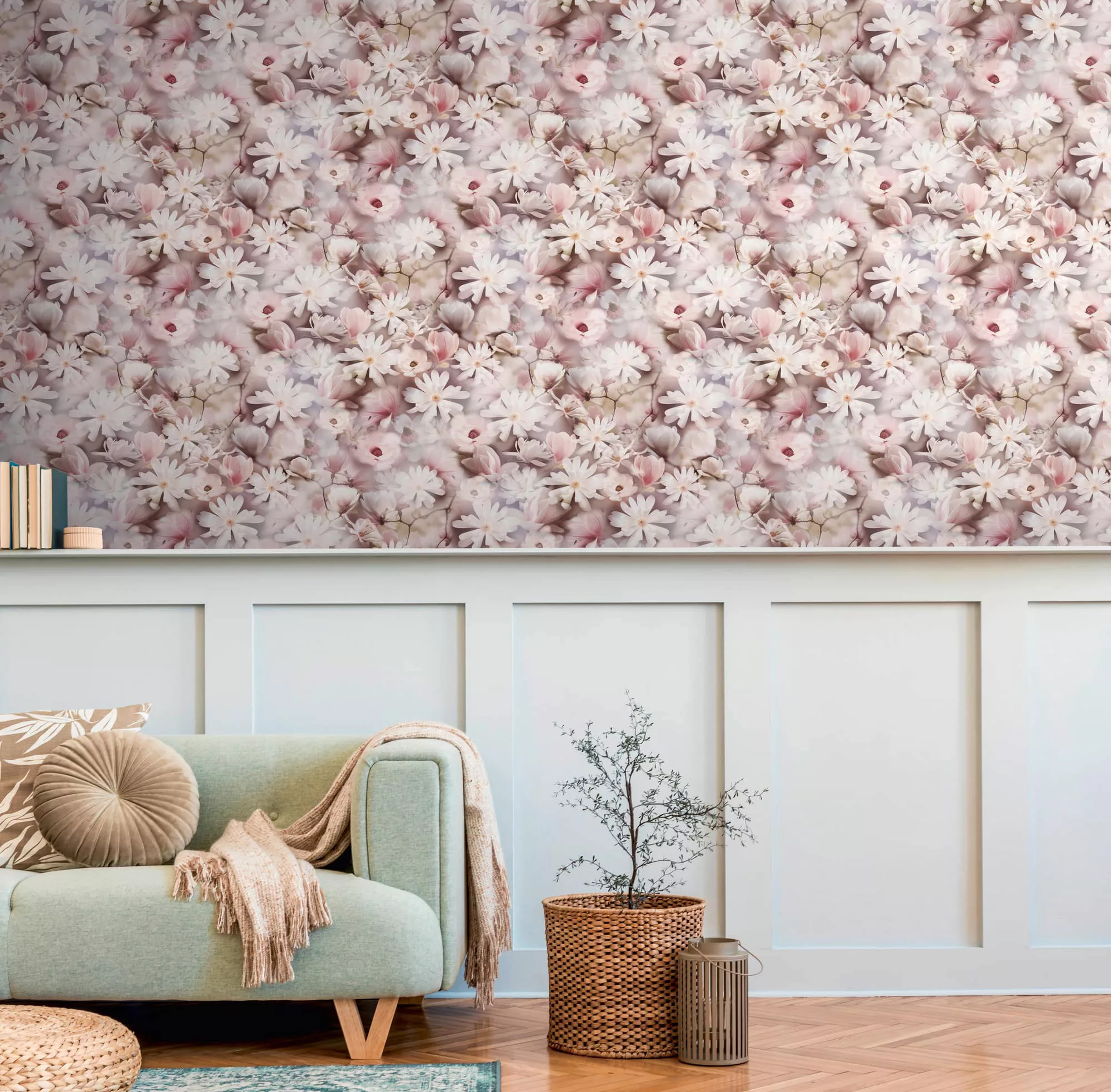 Bricoflor Tapete Dunkelgrün Floral Vlies Blumentapete Gemalt Ideal für Wohn günstig online kaufen