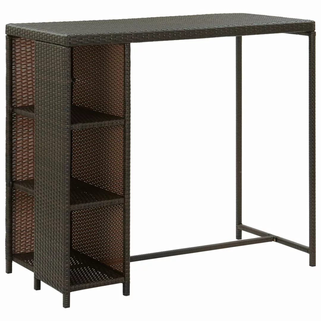 Bartisch Mit Regal Braun 120x60x110 Cm Poly Rattan günstig online kaufen