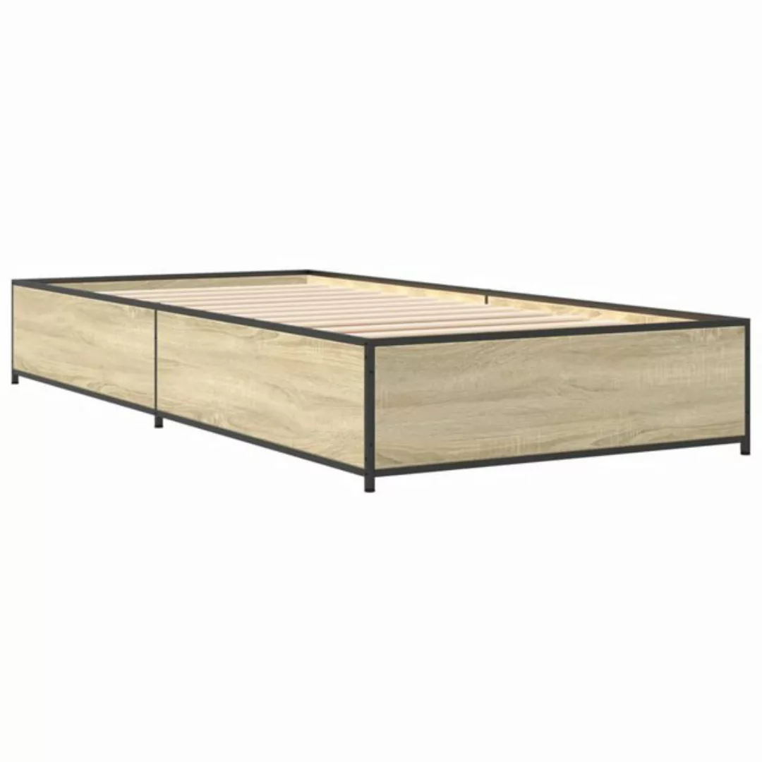 vidaXL Bett Bettgestell Räuchereiche 90x190 cm Holzwerkstoff und Metall günstig online kaufen