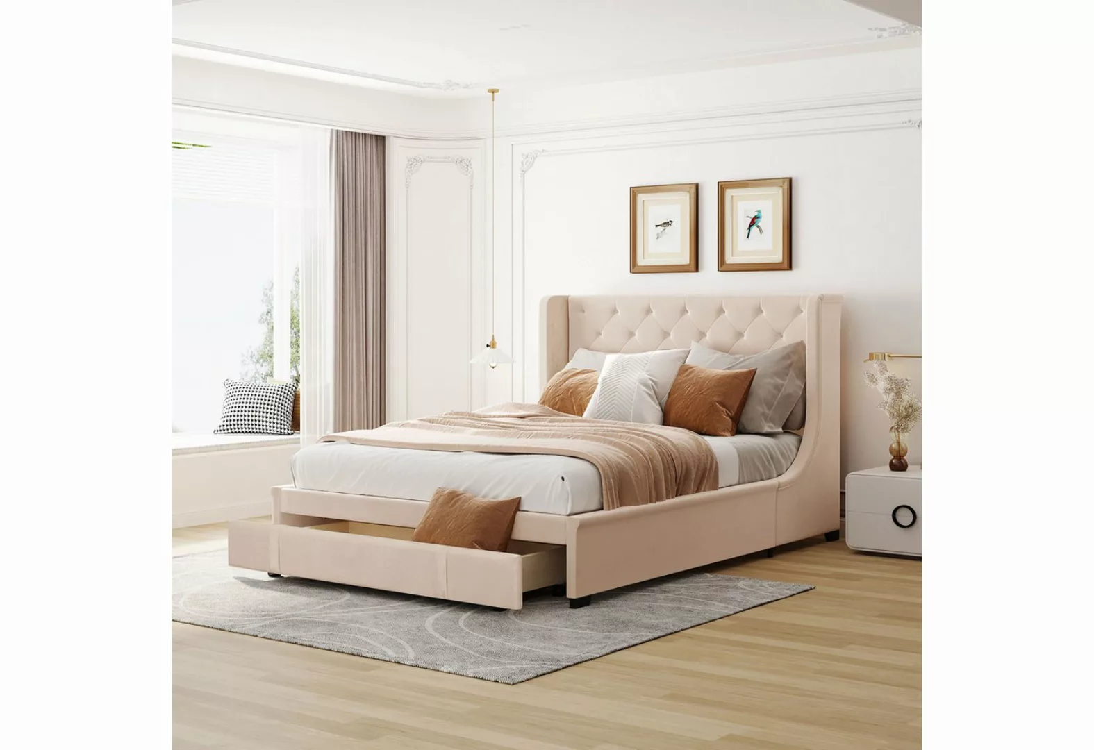 MODFU Polsterbett Stauraumbett Doppelbett Kinderbett mit Lattenrost (Beige günstig online kaufen