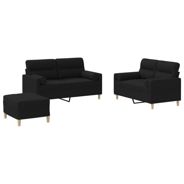 vidaXL Sofa 3-tlg. Sofagarnitur mit Kissen Schwarz Stoff günstig online kaufen