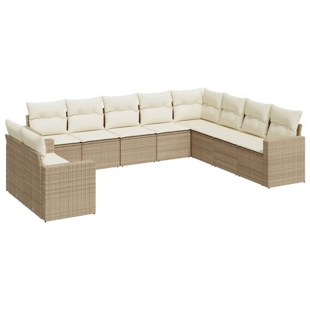 vidaXL Sofaelement 10-tlg. Garten-Sofagarnitur mit Kissen Beige Poly Rattan günstig online kaufen