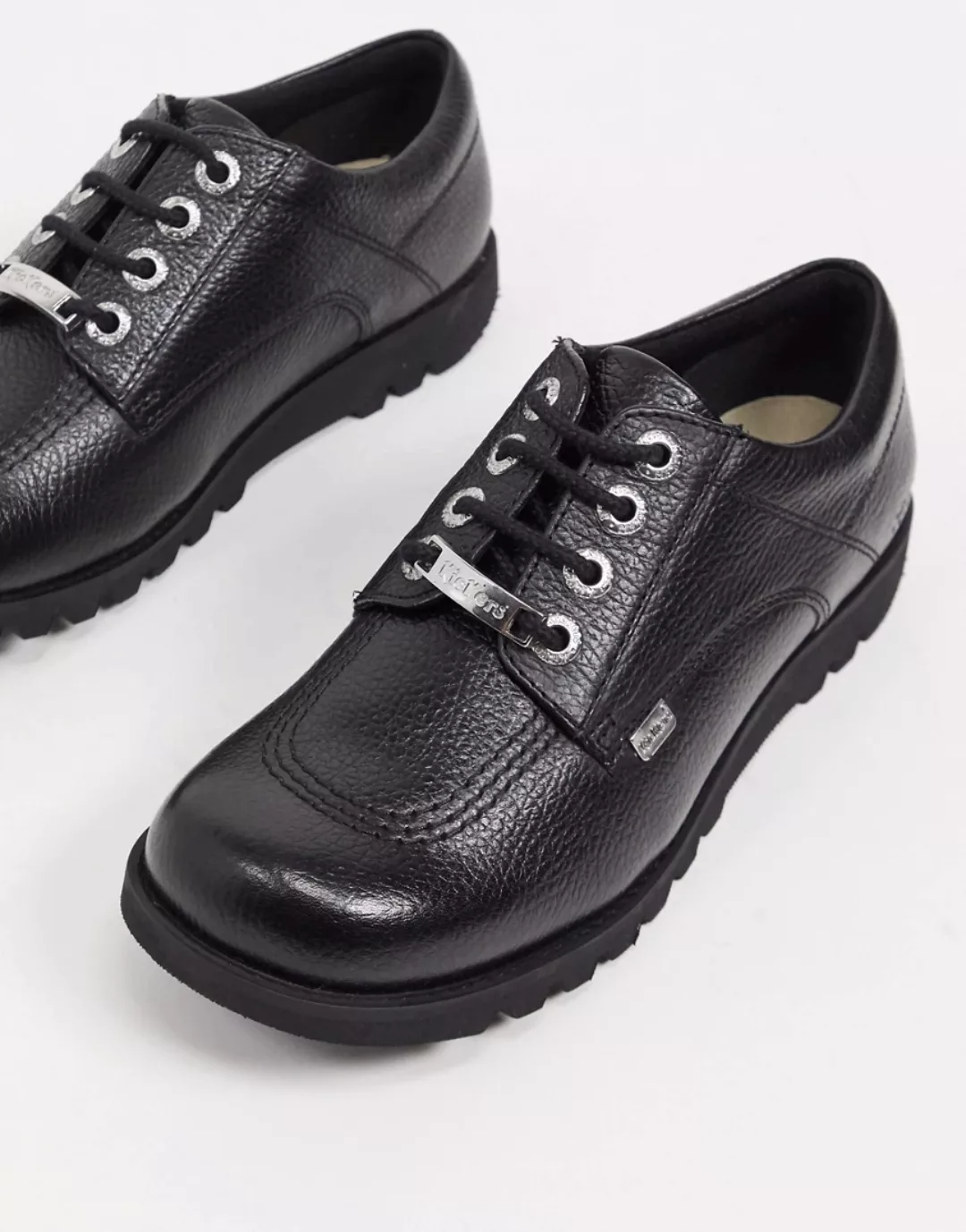 Kickers – Kick Low Luxx – Flache Schnürschuhe in schwarzem Leder günstig online kaufen