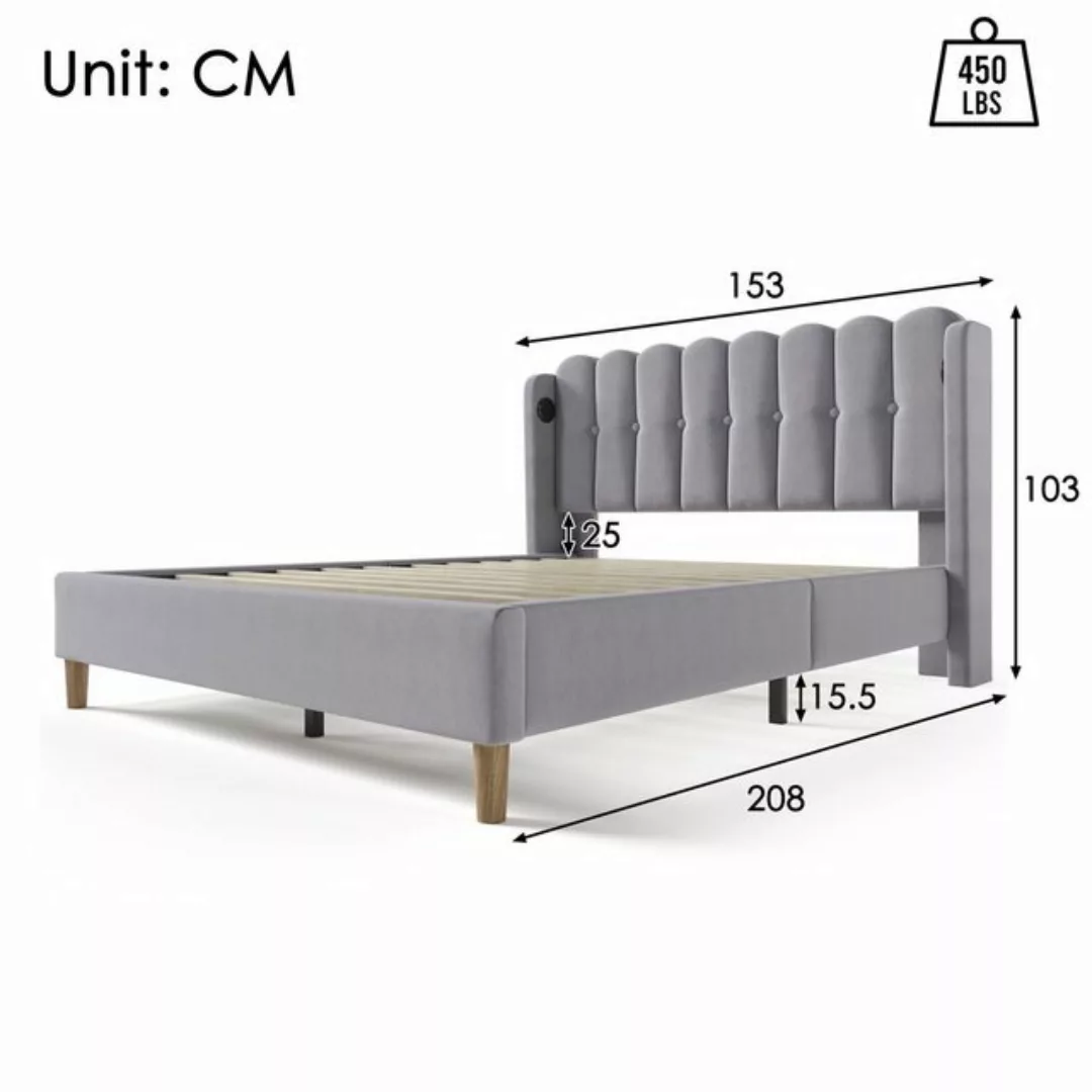 HAUSS SPLOE Polsterbett 140 x 200 cm mit USB Typ C Ladefunktion Leinen Grau günstig online kaufen