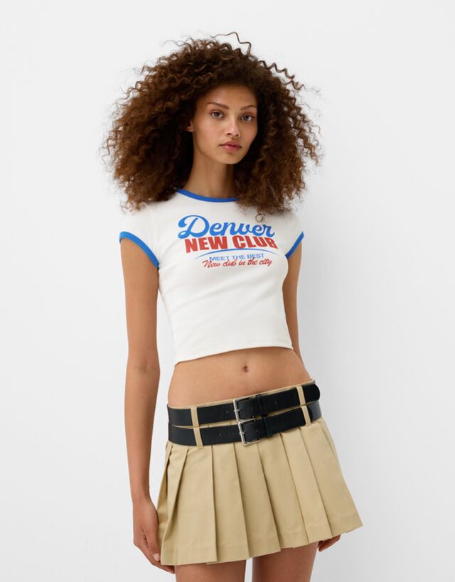 Bershka Kontrastfarbenes T-Shirt Damen Xs Rohweiß günstig online kaufen