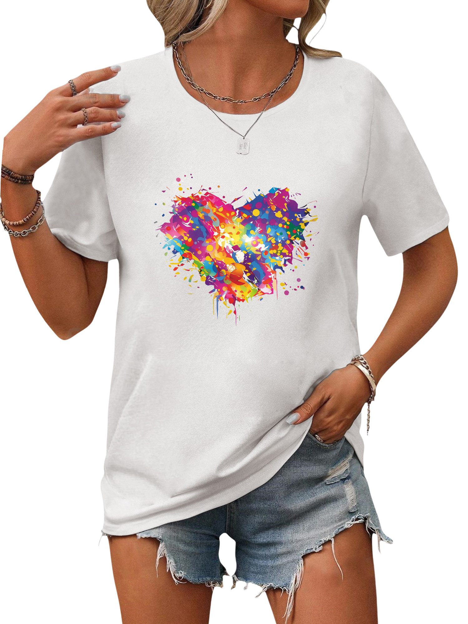 PYL Rundhalsshirt Damen Bequemes Sommer Kurzarmbluse günstig online kaufen