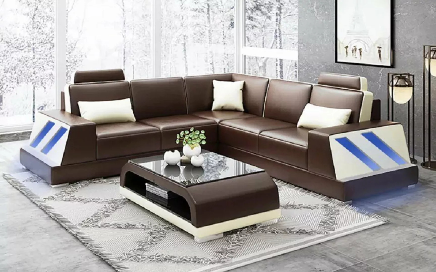 JVmoebel Ecksofa Ledersofa Eckcouch Polstergarnitur Sofa Couch Wohnlandscha günstig online kaufen