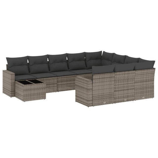 vidaXL Sofaelement 11-tlg. Garten-Sofagarnitur mit Kissen Grau Poly Rattan günstig online kaufen