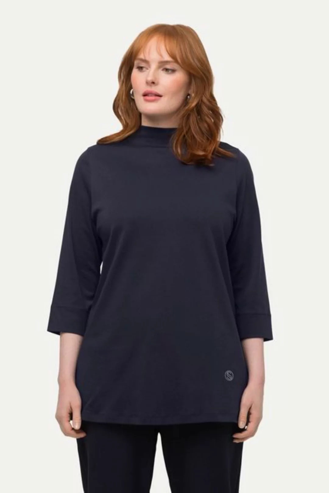 Ulla Popken Rundhalsshirt Shirt A-Linie Stehkragen 3/4-Arm Pima Cotton günstig online kaufen