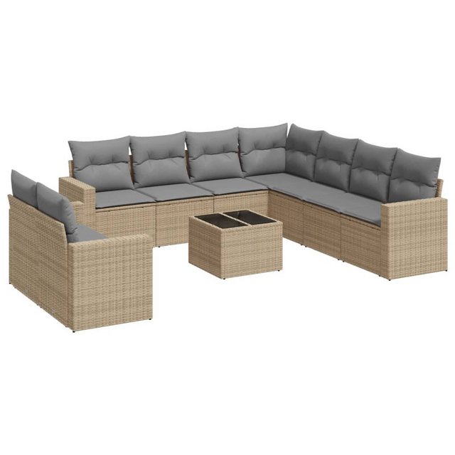 vidaXL Sofaelement 10-tlg. Garten-Sofagarnitur mit Kissen Beige Poly Rattan günstig online kaufen