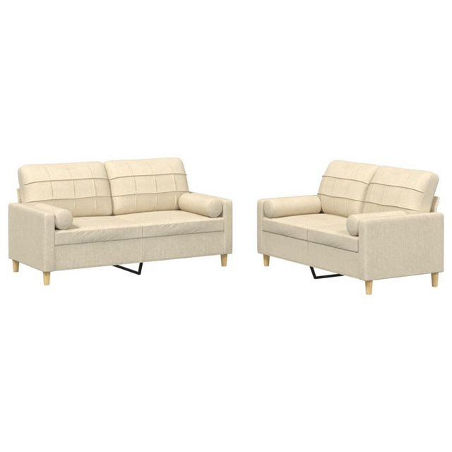 vidaXL Sofa 2-tlg. Sofagarnitur mit Kissen Creme Stoff günstig online kaufen