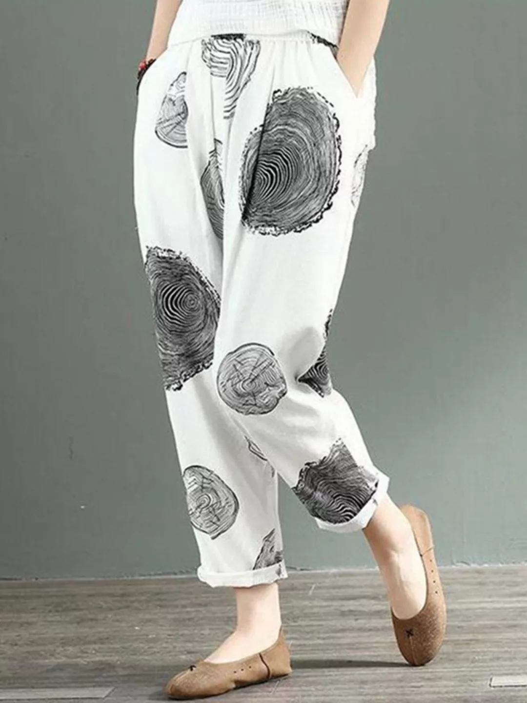Casual Print Elastic Waist Plus Größe Damen Hose günstig online kaufen