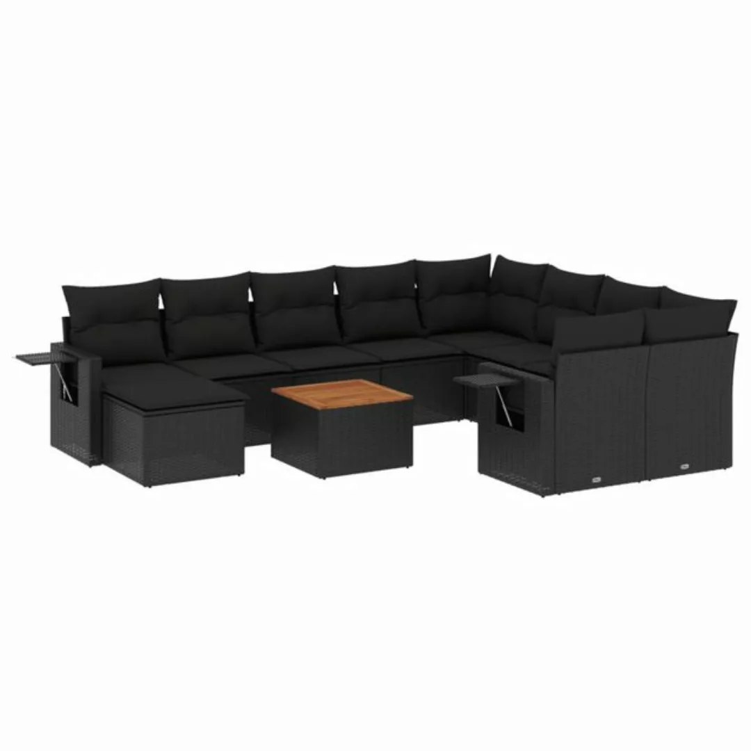 vidaXL Loungesofa 11-tlg. Garten-Sofagarnitur mit Kissen Schwarz Poly Ratta günstig online kaufen