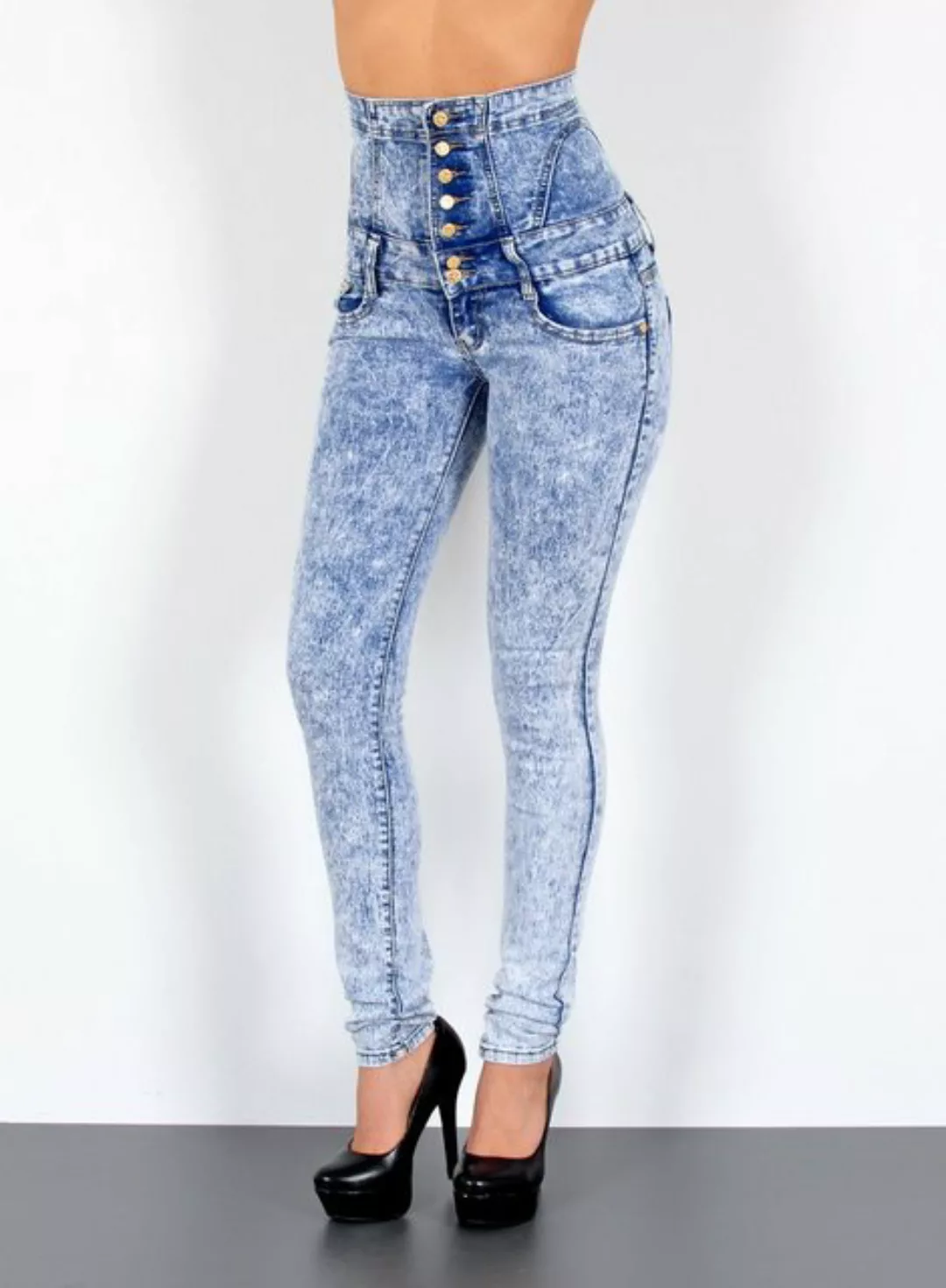 ESRA Skinny-fit-Jeans Damen Skinny Jeans 7 Knöpfe Jeanshose Stretch High Wa günstig online kaufen