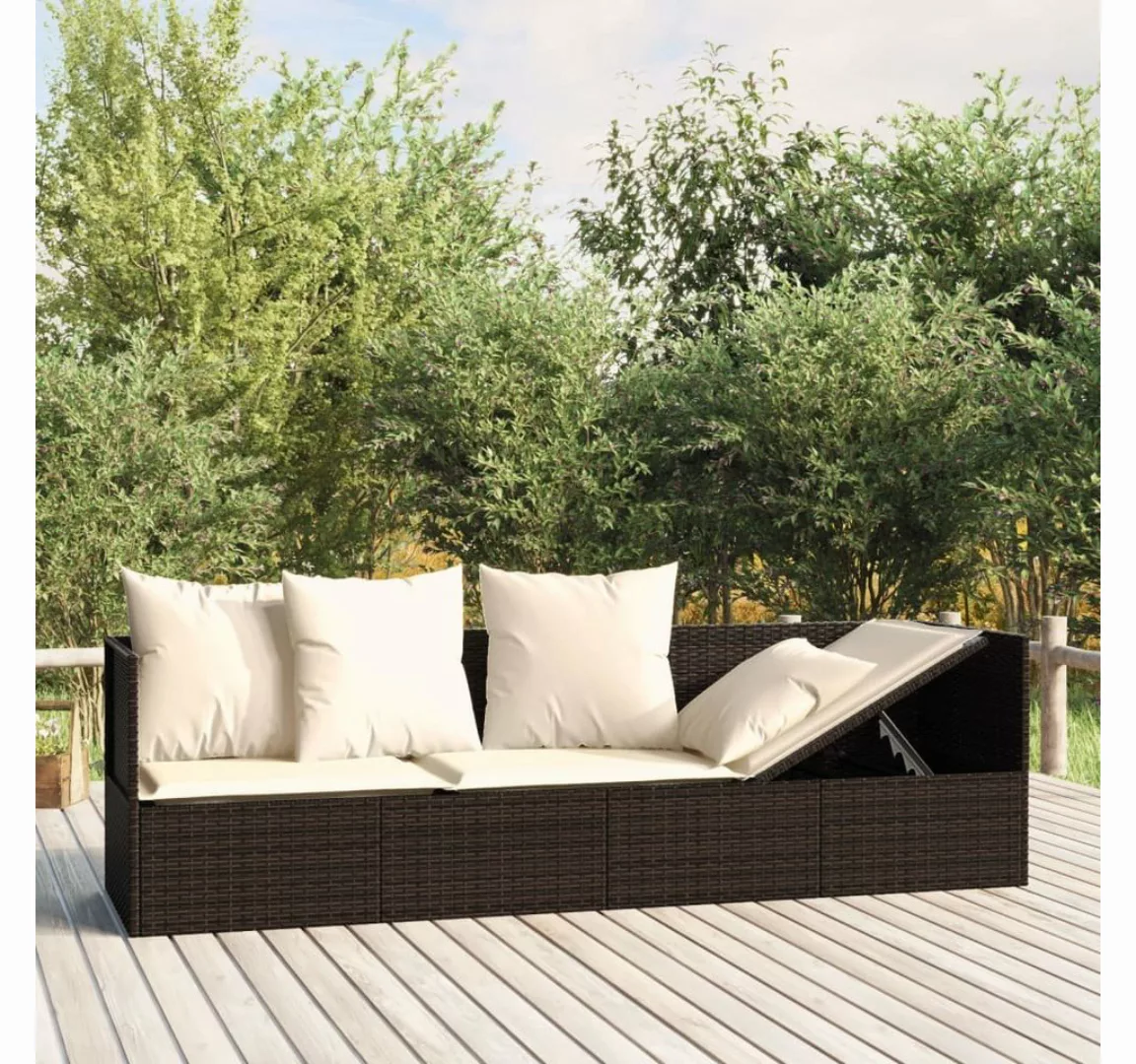 furnicato Bett Outdoor-Loungebett mit Kissen Braun Poly Rattan günstig online kaufen