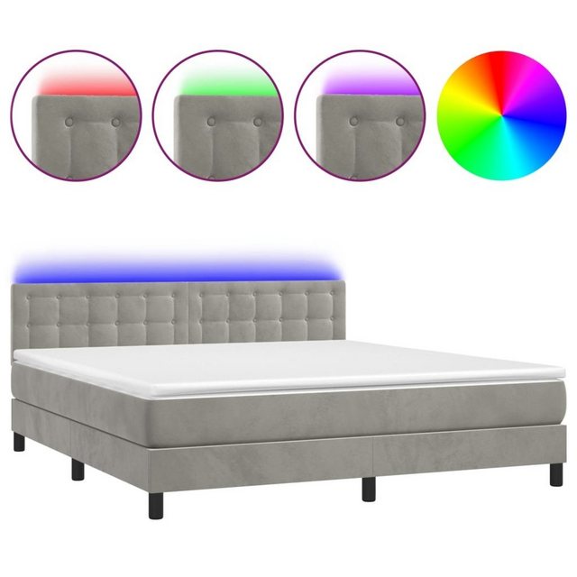 vidaXL Boxspringbett Boxspringbett mit Matratze LED Hellgrau 160x200 cm Sam günstig online kaufen