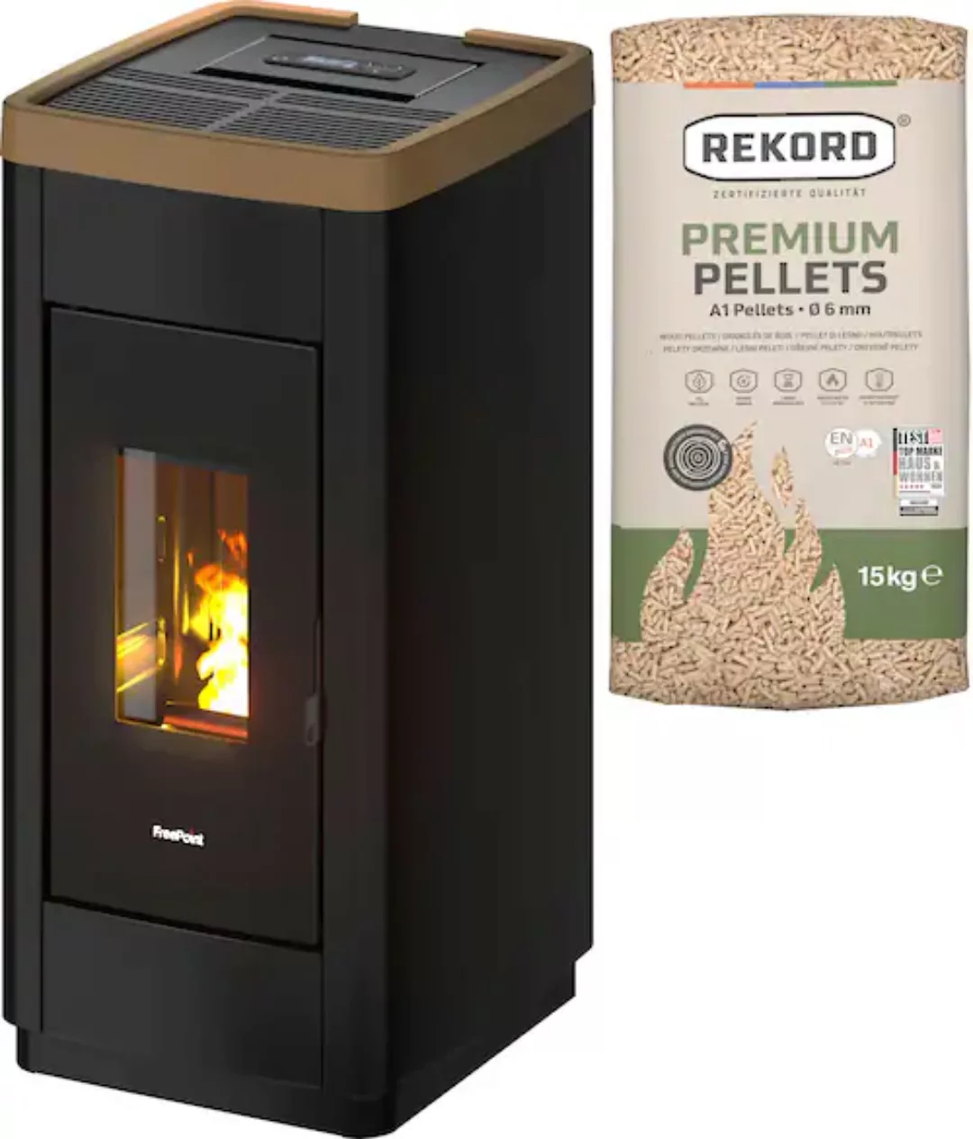 Freepoint Pelletheizkessel Stahl Schwarz-Gold 8,5 kW mit Automatik günstig online kaufen